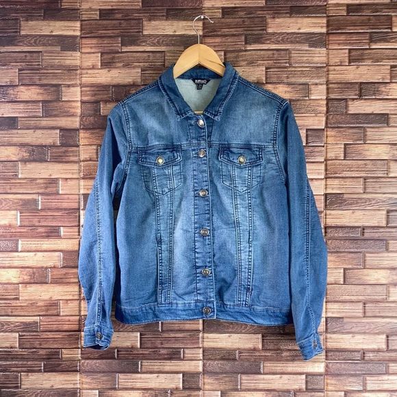 Womens Medium Upcycled Buffalo David Britton Stretch Denim Boho Jacket W/ Cat - Picture 2 of 14